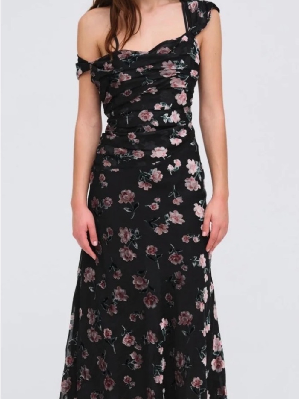 For Love And Lemons Aigrette Maxi Dress with Velvet Pink Floral Burnout Print